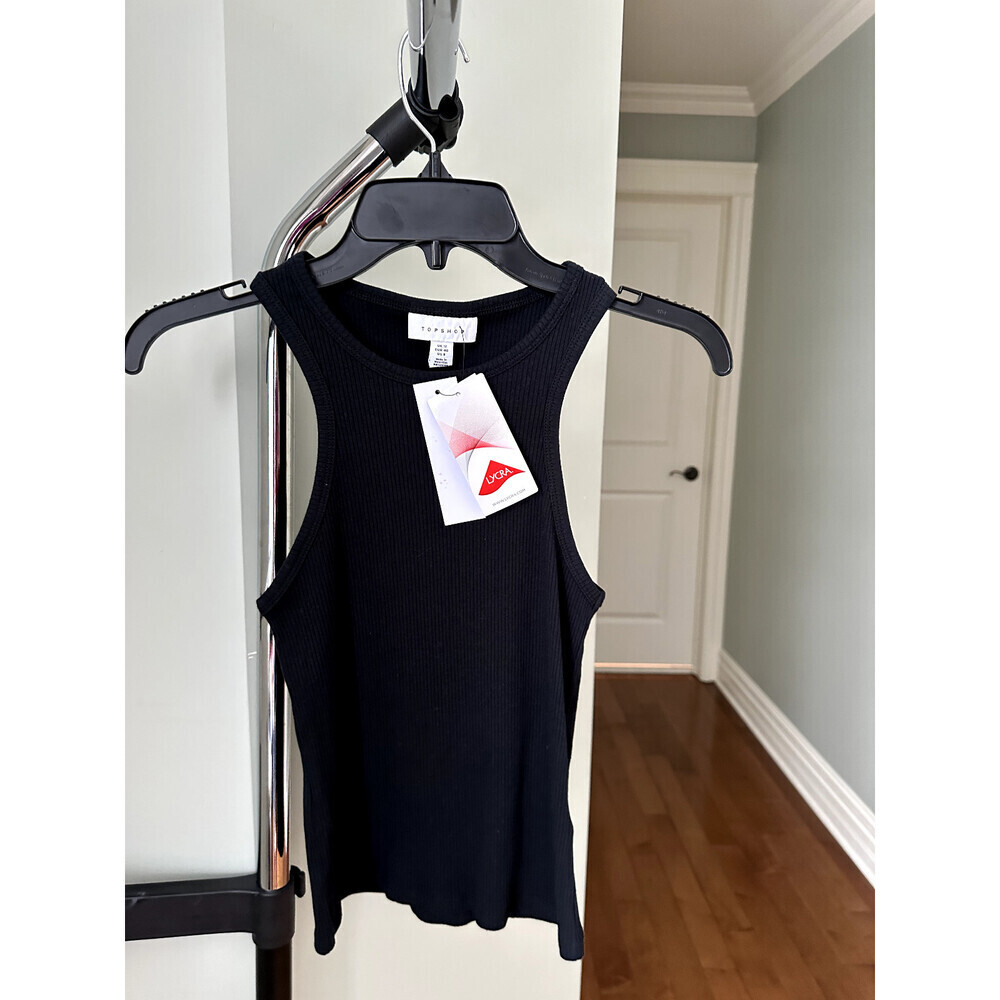 Topshop Women's Ribbed Racer Vest Tank Top In Black Size 8